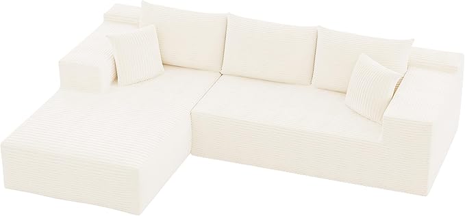 YESHOMY Sectional Couch, 108" Boneless Couches for Living Room, Modular Sectional Sofa with Deep Seat, Cloud Comfy Couch with L-Shape Chaise, No Assembly Required (Corduroy, Cream)