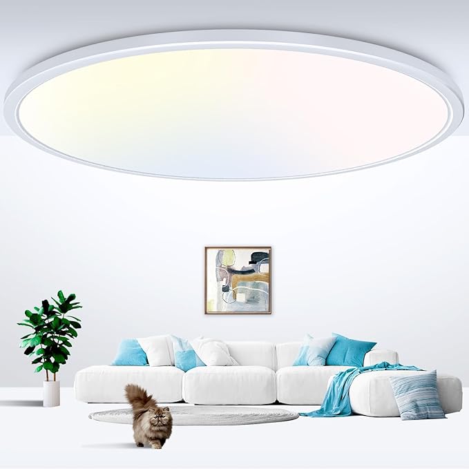 zemty 20 inch LED Flush Mount Ceiling Light, 50W 5000lm Large Light Fixture, 3 Color Temperature in One 3000k 4500k 6000K Round Modern Ceiling Lamp for Bedroom Kitchen Dining Room (White)