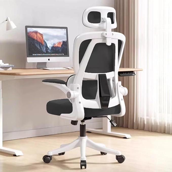 Ergonomic Office Chair Computer Desk Chairs with Flip-up Armrests and Lumbar Support, High Back Mesh Gaming Chairs Rolling Work Swivel Task Chairs with Adjustable Headrest