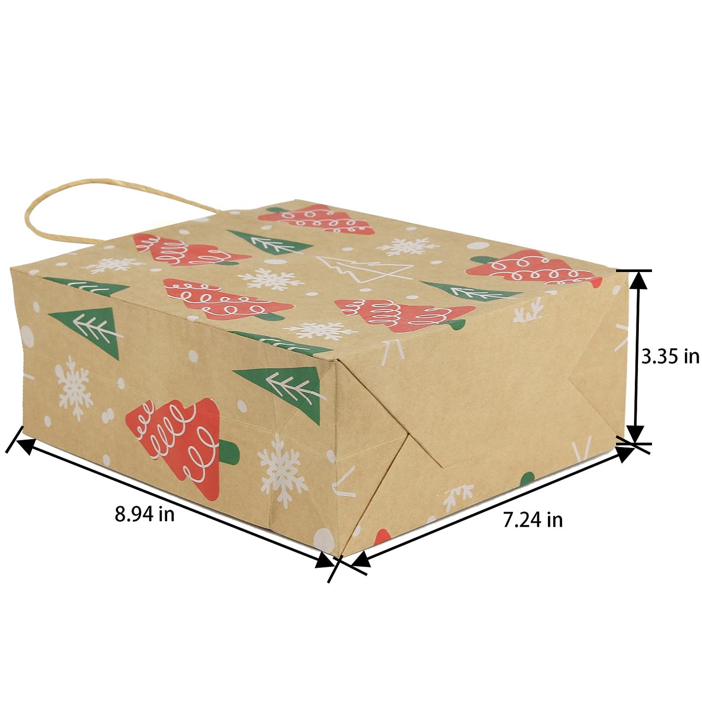 Ogrmar 24 PCS Christmas Gift Bags Kraft Holiday Wrapping Paper Bags with Christmas Prints for Holiday Party Favors Xmas Gift Box Packaging