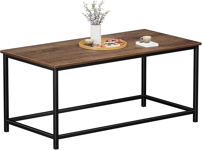 SAYGOER Coffee Table Simple Modern Rectangular Center Table Open Space Minimalist for Living Room Home Office Industrial Cocktail Tables, 39.37 x 19.69 x 17.72, Dark Walnut