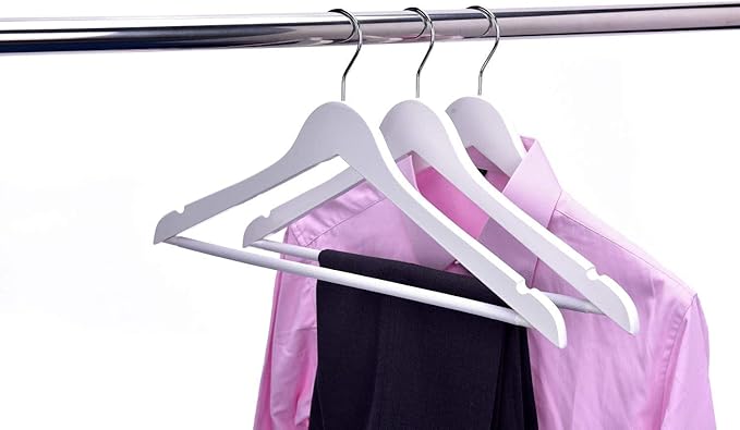 Quality Hangers Wooden - Slightly Curved Hanger 90 Pack Sets - Solid Wood Coat with Stylish Chrome Hooks - Heavy-Duty Clothes, Jacket, Shirt, Pants, Suit Hangers(White, 90), 17.5 inch, W040-30/ctn