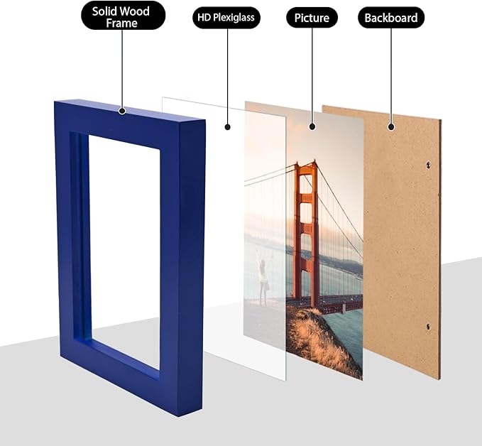 KINLINK 3.5x5 Picture Frames Navy, Solid Wood Frames with Plexiglass for Table Top and Wall Mounting, Photo Frames for Horizontal or Vertical Display, 4 Pack