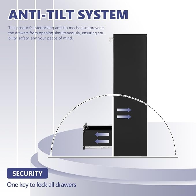 5 Drawer File Cabinet with Lock, Metal Filing Cabinets, 5-Vertical Filing Cabinet,Steel Lockable Storage Cabinets for Home Office to Organization Hanging Letter/Legal/F4/A4