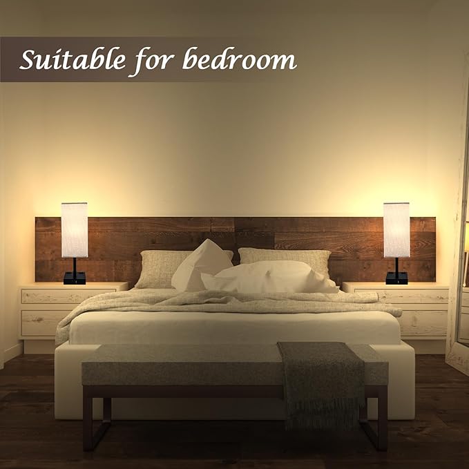 Touch Table Lamp for Bedroom, Stepless Dimmable Bedside Lamp with USB C+A Ports & 3 Color Temperatures, Nightstand Light for Living Room Office, LED Bulb Included (Gray)