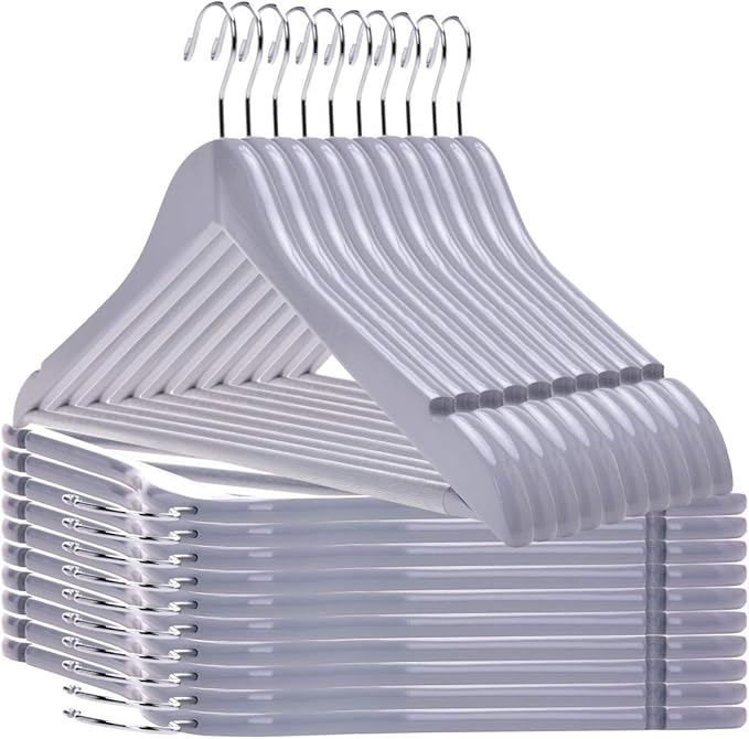 Quality Hangers - Wooden Coat Hangers - Slightly Curved Hanger Set of 20-Pack - Solid Wood with Stylish Chrome Hooks - Heavy-Duty Clothes, Jacket, Shirt, Pants, Suit Hangers (Gray, 20)