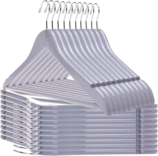 Quality Hangers - Wooden Coat Hangers - Slightly Curved Hanger Set of 20-Pack - Solid Wood with Stylish Chrome Hooks - Heavy-Duty Clothes, Jacket, Shirt, Pants, Suit Hangers (Gray, 20)