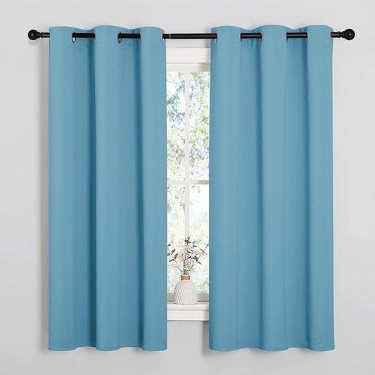 NICETOWN Teal Blue Blackout Curtains 40 inches Length for Kitchen, 2 Panels, 29" Wide, Thermal Insulated Decoration Drapes for Small Window