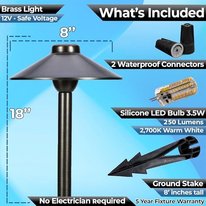 LED Pathway 125 Landscape Light 12V Solid Brass Low Voltage LED Light G4 3.5W 2700K Bulb Outdoor Mushroom Security Garden Patio Deck Pool Area Light Beautiful Bright Long Lasting