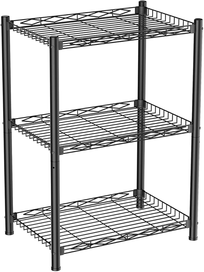 VETALLO 3 Tier Wire Shelf,Metal Shelving Unit Storage Shelves Rack, Utility Small Slim Stable Organizer for Home Kitchen,Garage,Pantry,Closet,Laundry,Bathroom(16.6" L x 11.8" W x 30" H)