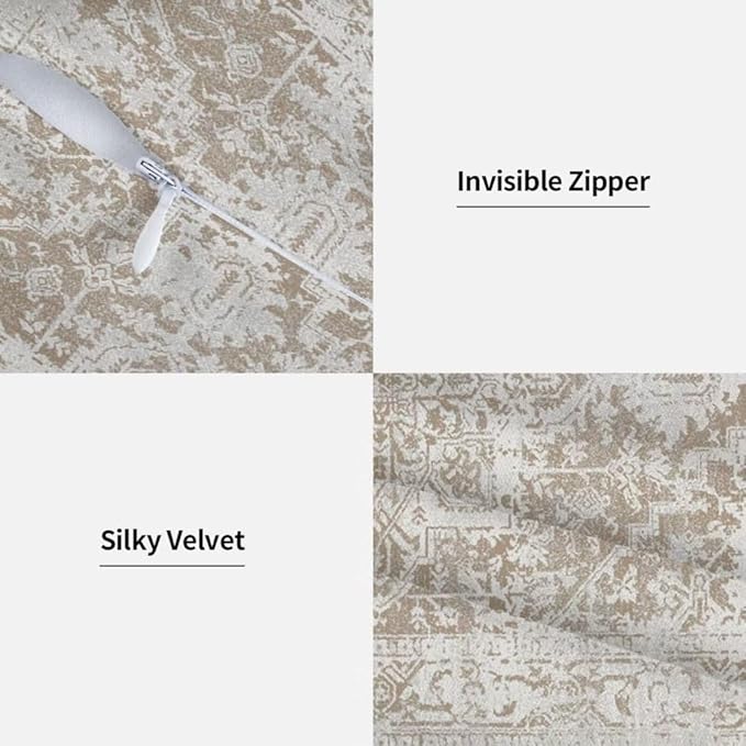 Boho Pillow Covers 16x16 Set of 2, Brown Beige Carpet Pattern Outdoor Decorative Throw Pillows Ethnic Rustic Farmhouse Cushion Cases Linen Gifts for Couch Sofa Decor