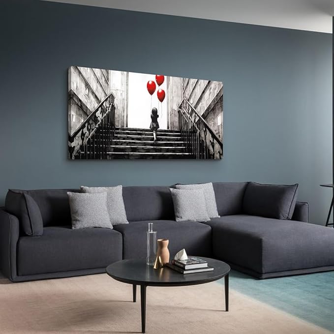 Lapremoly Large Canvas Wall Art For Bedroom Wall Decor For Living Room Office Decor Banksy Black And White Abstract Wall Painting Kid Graffiti Street Pictures Artwork Girl Room Home Decorations