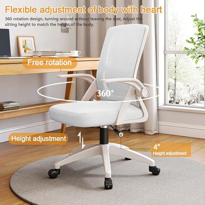 Home Office Chair Ergonomic Breathable Mesh Chair High Back with Adjustable Height Swivel with Flip-Up Arms and Lumbar Support