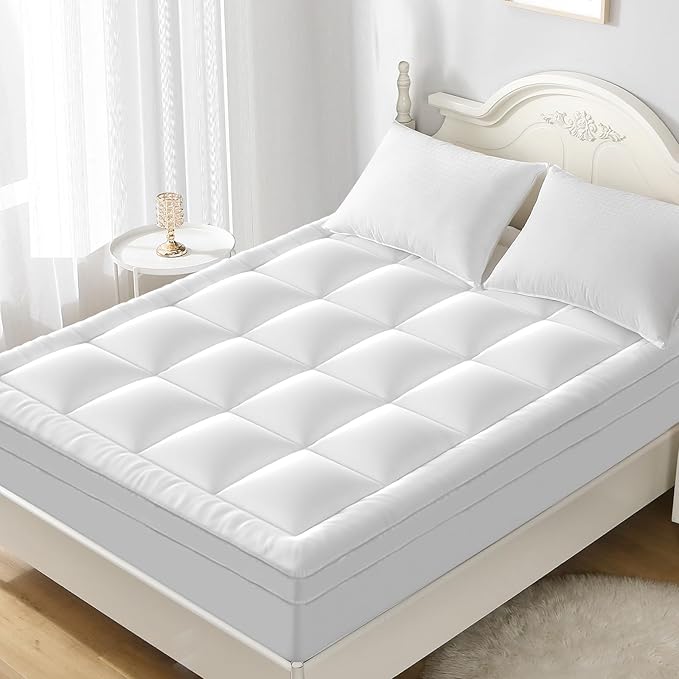 YUGYVOB Queen Mattress Topper -800GSM Extra Thick Cooling & Breathable Mattress Pad with Deep Pocket 8"-21" & Soft Down Alternative Filling, White