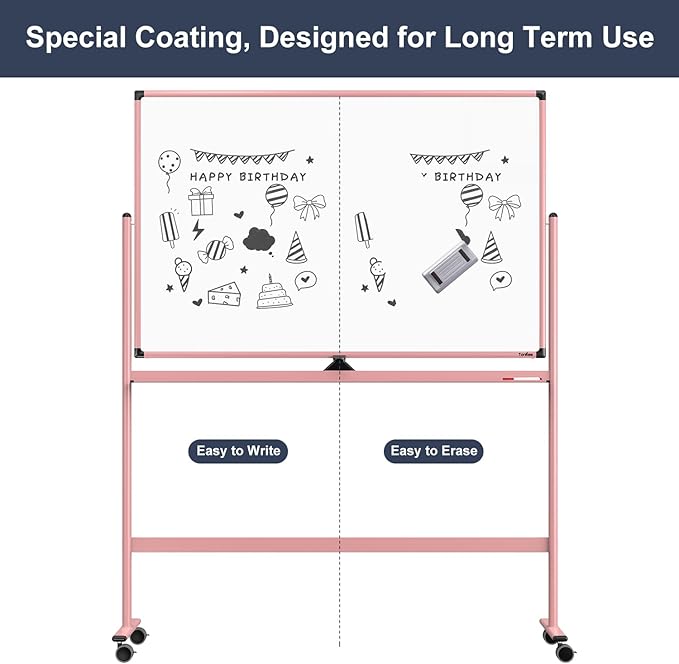 Mobile Whiteboard, 48x32 Inches Dry Erase Board with Stand, Large Rolling Whiteboard on Wheels, Standing White Board for Office, School, Home, Magnetic Double Sided White Board with Paper Pad