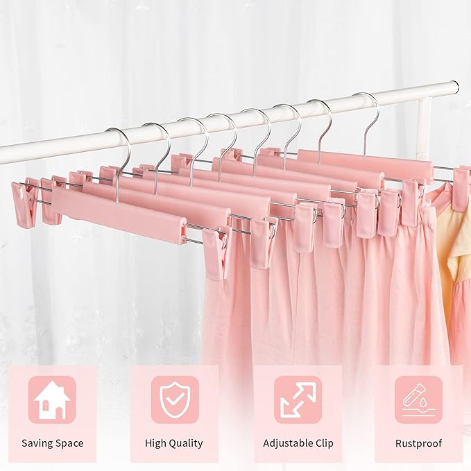 Skirt Hangers，Pants Hangers with Clips，360 ° Swivel Hooks Space Saving Hangers for Pants, Skirts, Clothes, Jeans (20Pack, Pink)