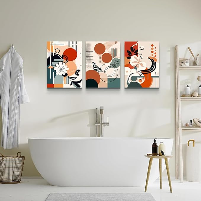 MHARTK66 Canvas Wall Art For Bedroom & Living Room - Boho & Vintage Flowers Wall Painting - Abstract Art - Ready To Hang - Framed Wall Pictures - 3 Panels