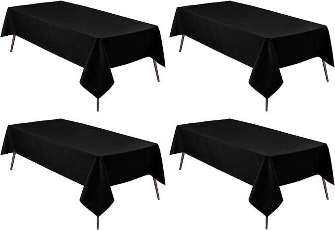 Hiasan 4 Pack Black Tablecloth Rectangle - Waterproof and Wrinklr Resistant Washable Polyester Fabric Table Cloth for Dining Room and Outdoor Use, 54 x 80 Inch
