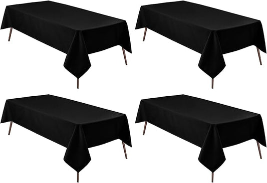 Hiasan 4 Pack Black Tablecloth Rectangle - Waterproof and Wrinklr Resistant Washable Polyester Fabric Table Cloth for Dining Room and Outdoor Use, 54 x 80 Inch