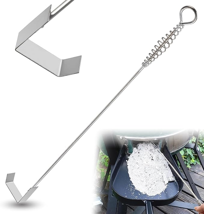 BBQ Ash Tool Poker Rake,18.6 Inch Stainless Steel Charcoal and Grill Cleaning Ash Tools for Fireplace, Metal BBQ Cleaner Poker,Heavy Duty Barbecue Grilling Utensils Tool for Charcoal Grills