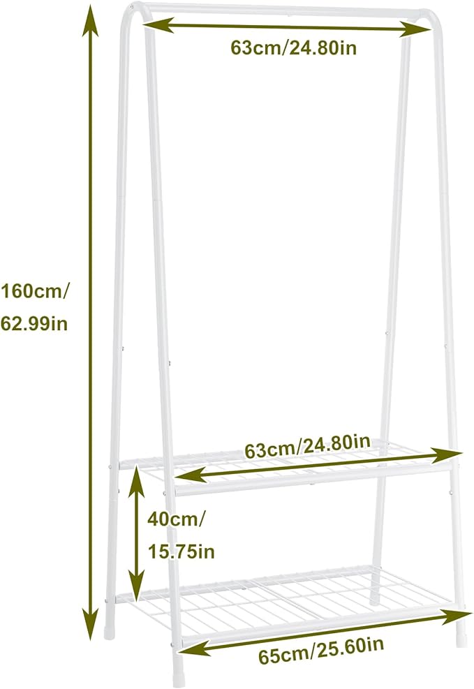 Buzowruil Metal Small Clothes Rack,Clothing Garment Rack with Double Layer Shelf for Clothes,Dress, Shoes,White