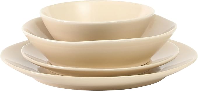 Bloomhouse Montecito Breeze 16 Piece (Service for 4) Double Plates and Bowls Stoneware Reactive Glaze Dinnerware Set - Marble Dawn Cream