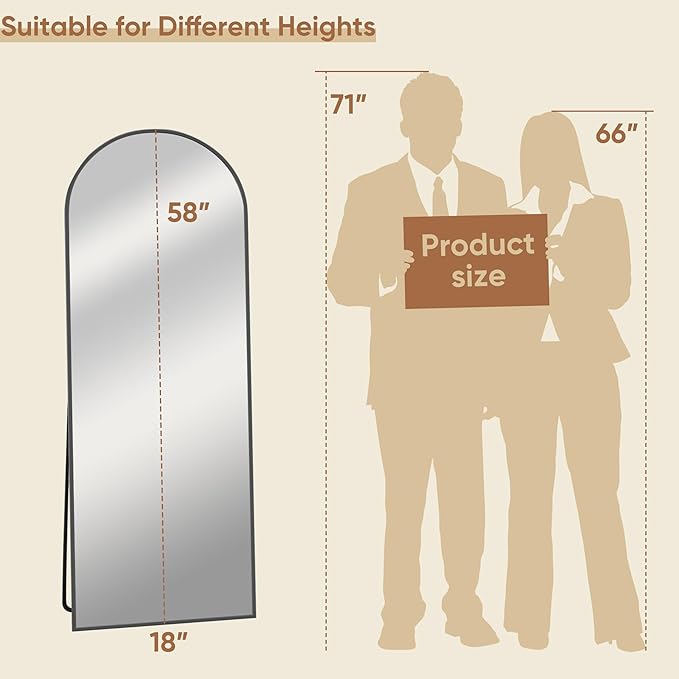 Full Length Mirror, 59"x18" Oversized Arched Mirror Large Standing Mirror, Tall Mirror Body Floor Mirror Wall Mirror Hanging Mirror for Bedroom Living Room Aluminum Frame,Black