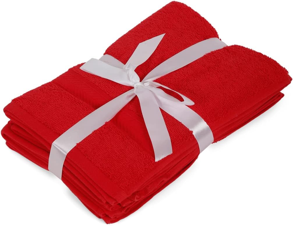 CASALINO Plush Collection Towel Set, Premium Quality 100% Pure Cotton, Highly Absorbent, Super Soft, Soft and Plush, (4 PCS Hand Towel Set, Red)