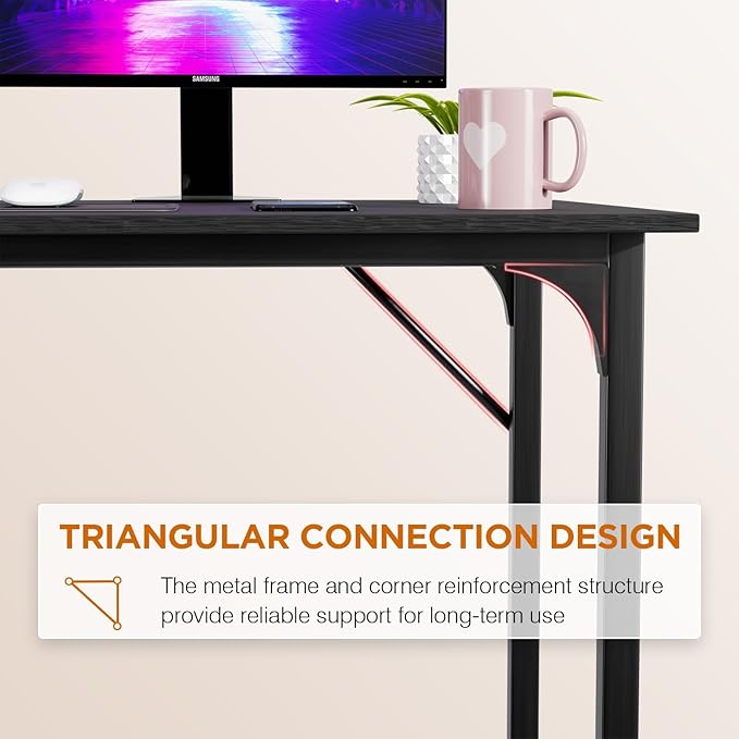 PayLessHere | 32 Inch Computer Desk | Black | Office Desk with Metal Frame, Adjustable Feet | Water-Resistant, Scratchproof Surface | Sturdy Writing Table for Home Office or Study | Pack of 1