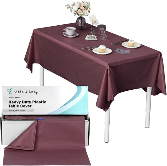 Craft And Party, 54 in x 100 feet Plastic Table Cover Roll for Party, Banquet, Picnic, Kids Activities for Any Size and Shape Table (Brown, 54" x 100ft)