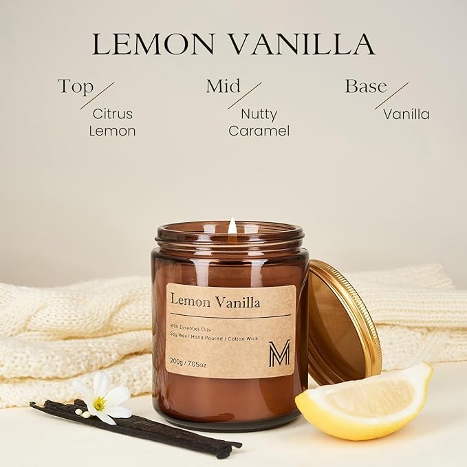 M&SENSE Lemon Vanilla Home Scented Candle for Relaxation, Gifting, Spa | 7.05oz Candle Gift for Birthday Housewarming Mother's Valentine Day