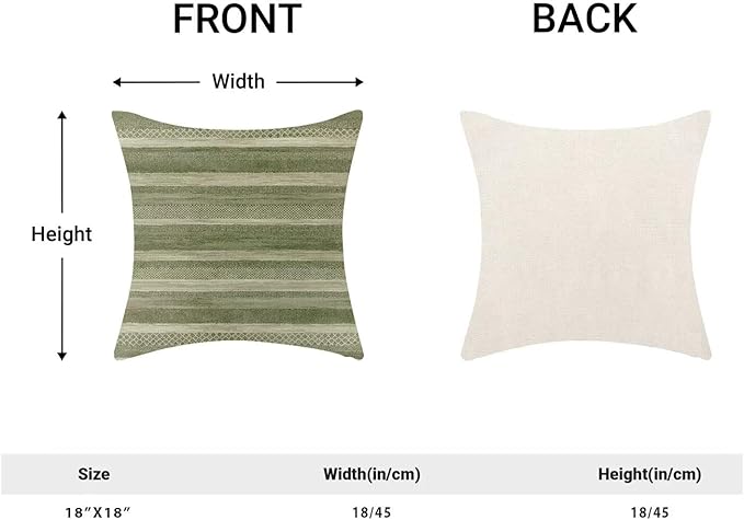 Boho Green Stripe Throw Pillow Covers 18x18 Inch Set of 2, Rustic Abstract Decorative Throw Pillow Covers Retro Stripe Neutral Outdoor Cushion Cover for Sofa Couch Farmhouse Room Bed Decor