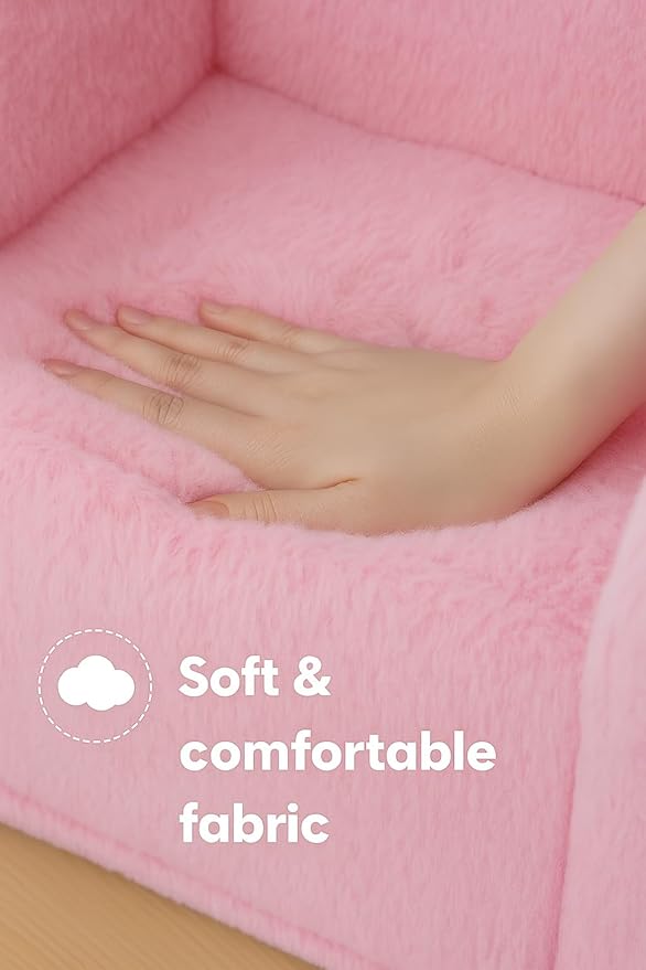 Cute Animal Toddler Foam Chair, Soft Faux Rabbit Fur, Removable Washable Cover, Kids Reading, Watching TV, or Relaxing, for Playroom, Bedroom, Living Room, 1-3 Years Old, Pink Cat