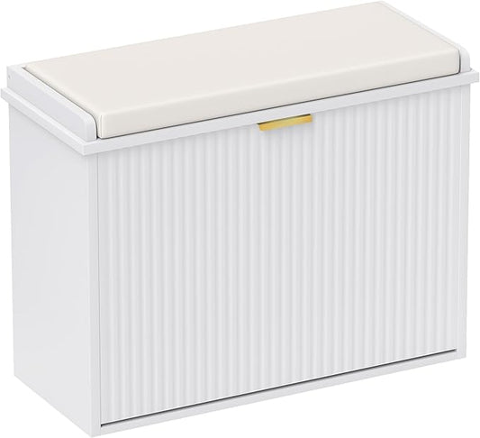 HOMCOM Narrow Shoe Bench with Padded Seat Cushion and Flip-Drawer, Small Entryway Bench Holds up to 265lb, Shoe Cabinet, 24.4x10.2x18.7 Inches, White