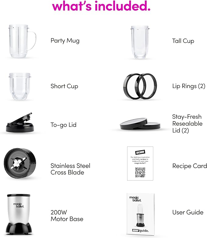 Magic Bullet Blender, Small, Silver, 11 Piece Set