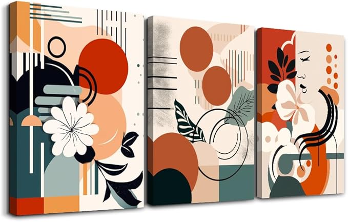 MHARTK66 Canvas Wall Art For Bedroom & Living Room - Boho & Vintage Flowers Wall Painting - Abstract Art - Ready To Hang - Framed Wall Pictures - 3 Panels