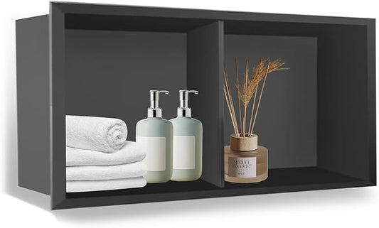 Stainless Steel Shower Niche 24" X 12" Brushed No Tile Needed Wall Niche Double Shelves Recessed Shower Shelf for Bathroom Storage Over Mount Installation