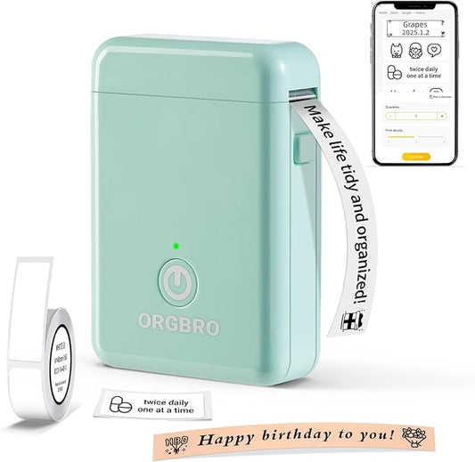 ORGBRO Label Maker Machine with Tape, X1 Portable Bluetooth Mini Label Printer, Support Pre-Cut & Continuous Label, Wireless Small Label Makers with Versatile App for School Home Office Organization