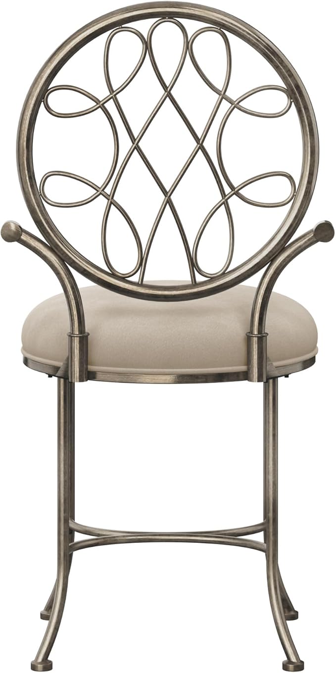 Hillsdale O'Malley Metal Vanity Stool with Spiral Pattern Design, Antique Brass
