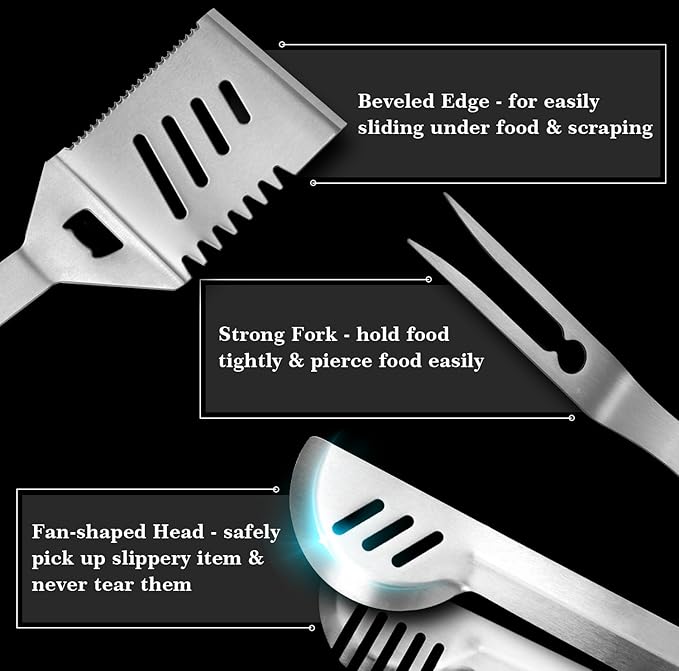 GRILLART Grill Tools Grill Utensils Set - 3PCS BBQ Tools, Stainless Barbeque Grill Accessories -Spatula/Tongs/Fork w/Insulated Glove, Ideal BBQ Set Grilling Tools for Outdoor Grill, Gifts for Men Dad
