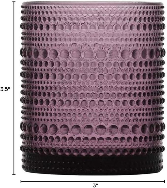 Fortessa Jupiter Beaded Hobnail Glass, 10 Ounce Double Old Fashioned (Set of 6), Purple