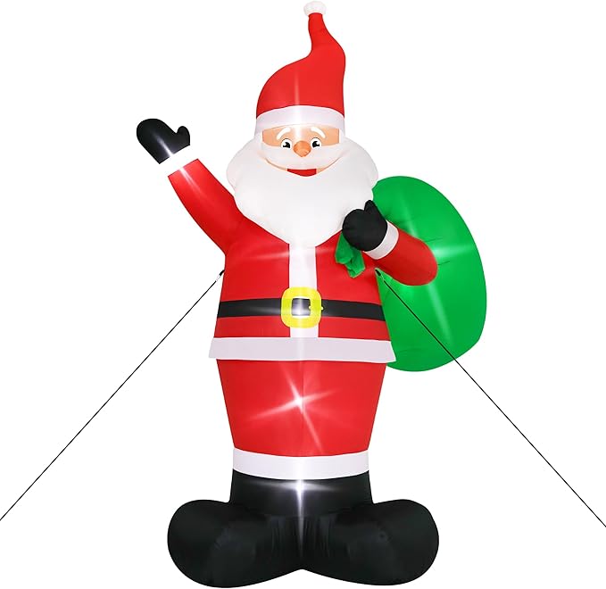 18FT Christmas Inflatable Santa with Gift Bag, Extra Large Outdoor Christmas Decorations with LED Lights, Waterproof Santa Claus Blow Up for Yard, Garden, Holiday Party (18H x 13W x 6D ft)