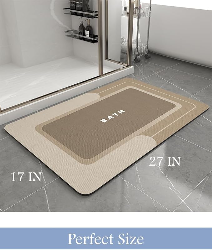 Bath Mat-Bath Mat Rug Non Slip Super Absorbent Stain Resistant Quick Dry Thin Bathroom Rug-Bath Mats for Bathroom Floor Bathtub Vanity-Bathmat Bath Rug Easy Care-17"x27",Beige