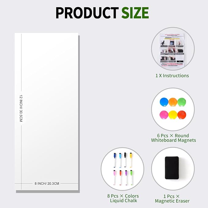 Magnetic Dry Erase Whiteboard Paper 12 x 8 Inch, Self Adhesive Magnetic Dry Erase White Board Sticker for Wall,Peel and Stick Magnetic Wallpaper with 50 Magnetic Letters