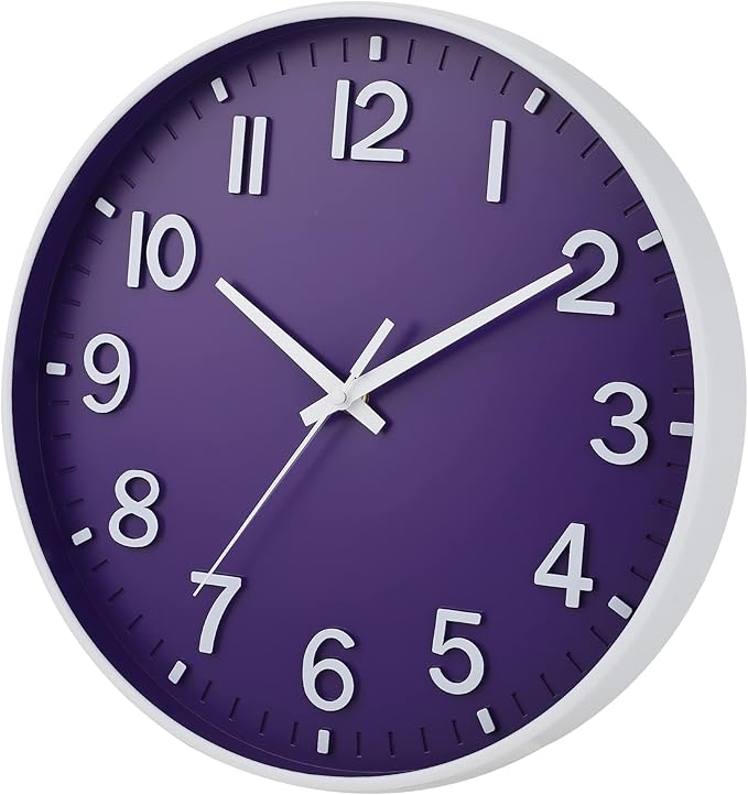 HZDHCLH Purple Wall Clocks Battery Operated,12 inch Silent Non Ticking Modern Wall Clock for Living Room Bedroom Kitchen Office Classroom Decor