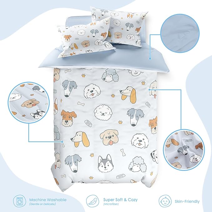 SANDJEST Dog Duvet Cover Sets Twin Size for Kids Boys Girls, Include 1 Polyester Comforter Cover 68x86 Inches and 1 Pillowcase 20x26 Inches, Comforter Not Included, Gift for Christmas Birthday
