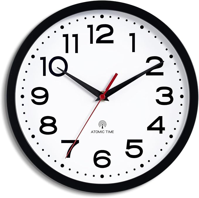 Atomic Wall Clock 14 Inch, Modern Clock Battery Operated Classic Analog Decorative for Kitchen, Living Room, Office, Bedroom, Bathroom (Black)