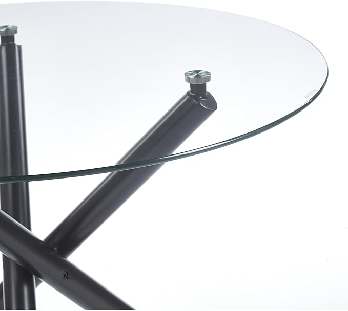 Round Glass Dining Table,Glass Dining Room Table with Tempered Glass Tabletop and Metal Legs, Modern Style Glass Kitchen Table for Home, Kitchen, Dining Room