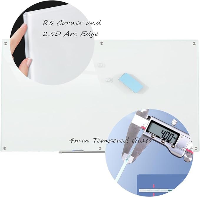 Glass Whiteboard Magnetic Dry Erase Board 6' x 4', Large Frameless Glass White Boards for Wall Office School Home.