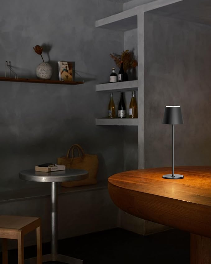 PUSU Cordless Rechargeable Table Lamp Set of 2, 4000mAh Battery Powered LED Desk Lamp, 3 Color Stepless Dimming Up, Portable Table Light Lamp for Bedroom Restaurant Outdoor (Black)